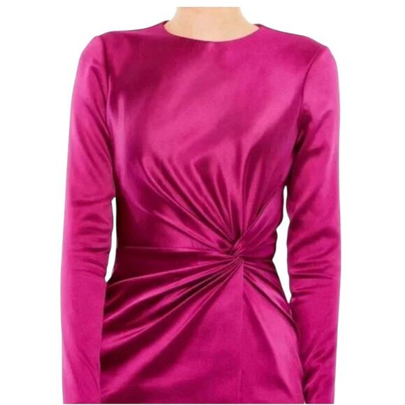 Mac Duggal Ieena 26675 Magenta Long Sleeve Satin Sheath Dress Size 10 $358 - Picture 6 of 9